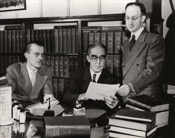 Neil Gordon at his office at Wayne State University, Detroit, MI, circa 1947